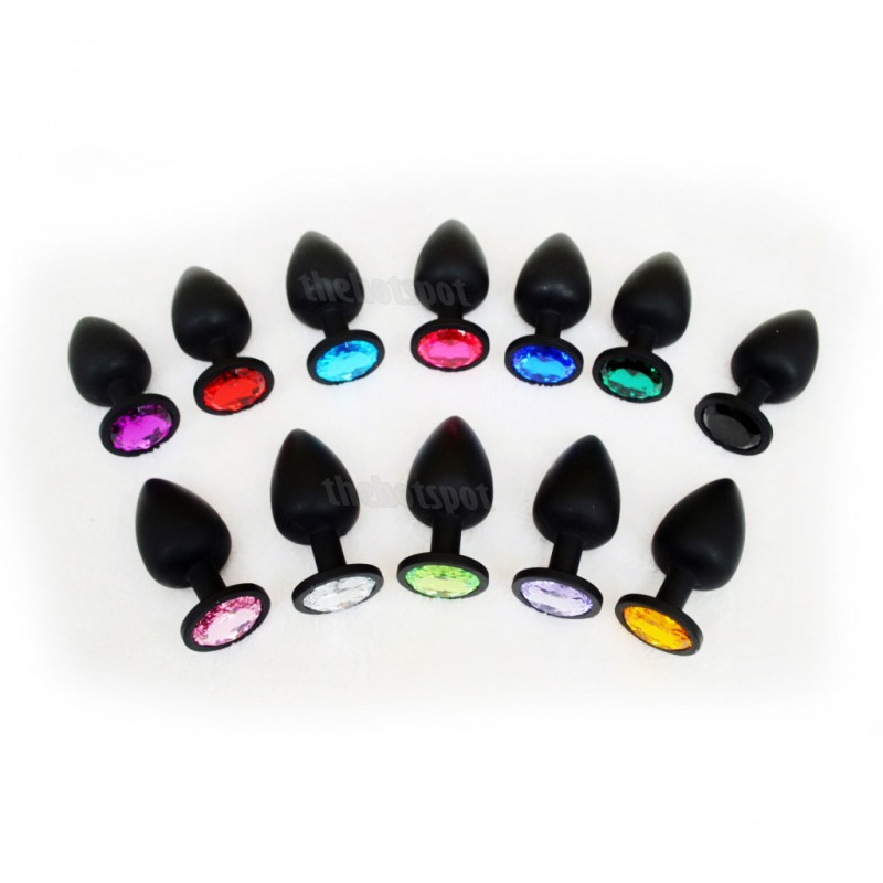 Black Silicone Jewel Metal Tear Drop Butt Plug